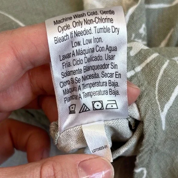 ecothreads Womens Sleeveless Button Up Shirt Green Floral Linen Blend Size L - Picture 10 of 16